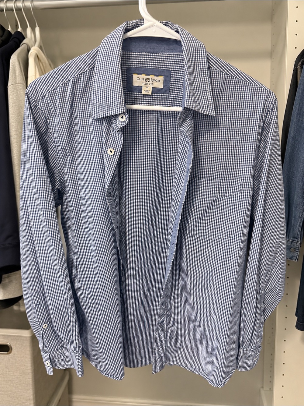 Club Room Slim Fit Gingham Long Sleeve Button-Down Shirt Gingham Button Down